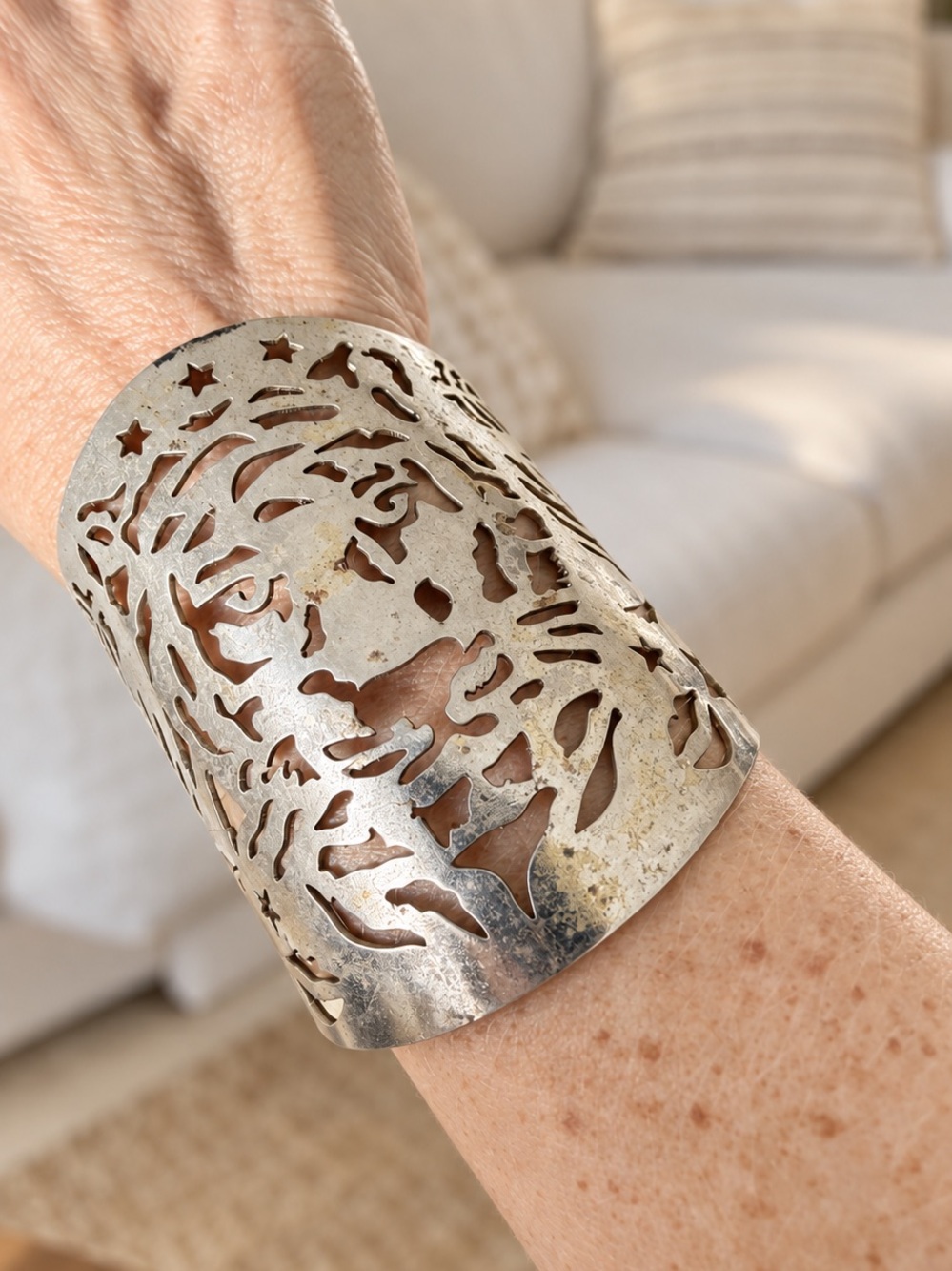 Vintage Jazmin Chebar Gold Tone Openwork Wide Cuff Bracelet